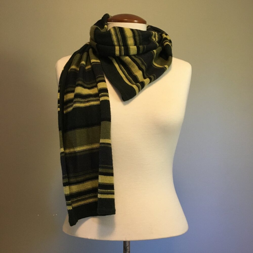 Kasper ASL Green Tan Striped Wool Blend Scarf Academic Vintage 🦔